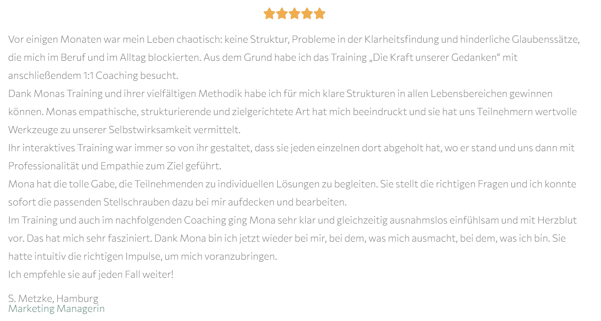 Rezension Sabrina Training und Coaching mit Sternen neu neu